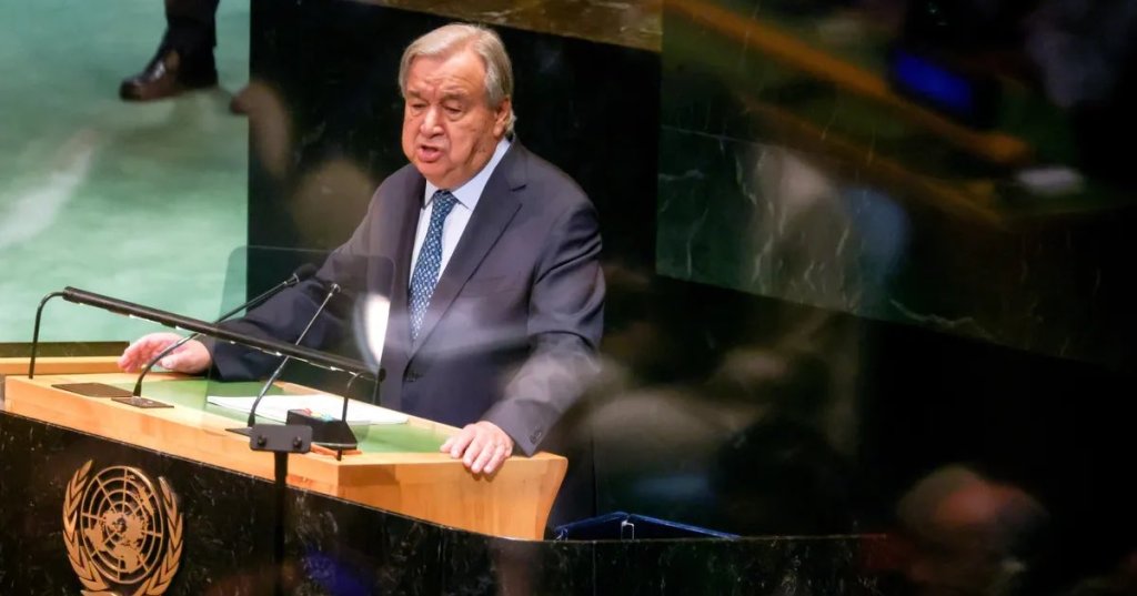 Antonio Guterres, secretary-general of the United Nations (UN), during the United Nations General Assembly (UNGA) in New York, US, on Tuesday, Sept. 23, 2025.Photographer: Michael Nagle/Bloomberg