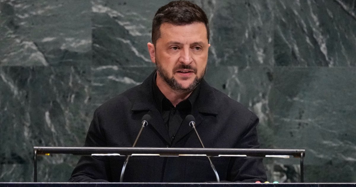 Ukrainian President Volodymyr Zelenskyy addresses the 80th session of the U.N. General Assembly in New York on Wednesday (Sep. 24). Richard Drew/AP