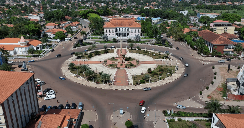 A drone view shows the Praca Imperio (Empire Square) in front of the presidential palace in Bissau, Guinea-Bissau, November 22, 2025. REUTERS/Luc Gnago
