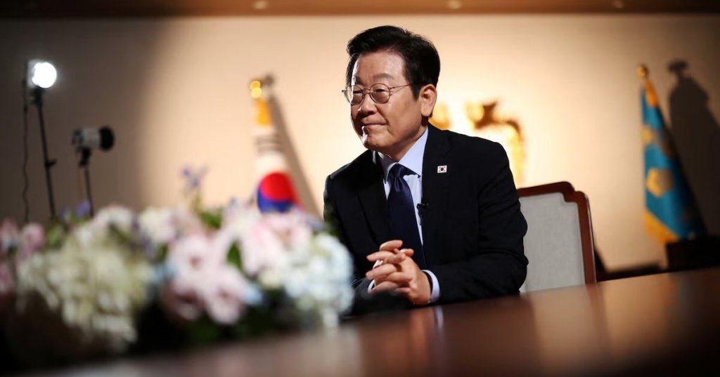 South Korean President Lee Jae Myung pauses while answering a reporter's question during an interview with Reuters at the Presidential Office in Seoul, South Korea, September 19, 2025. REUTERS/Kim Hong-Ji