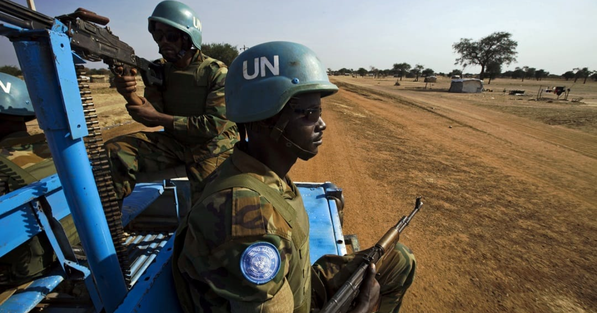 Peacekeeper troops from Ethiopia and deployed in the UN Interim Security Force for Abyei (UNISFA) patrol outside Abyei town, in Abyei state. ALBERT GONZALEZ FARRAN / AFP