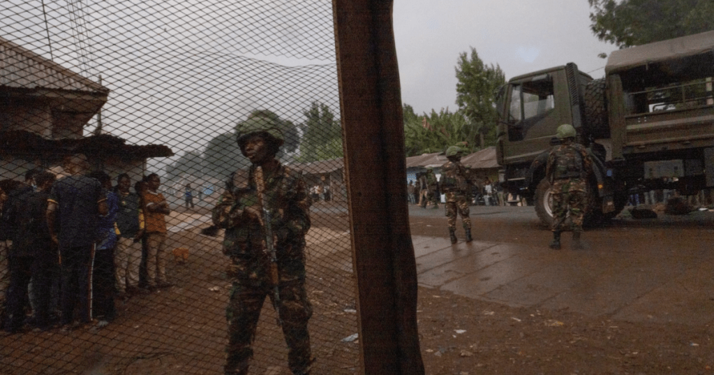 Security forces guard in the streets of Arusha, Tanzania, on election day, Wednesday, Oct. 29, 2025.
