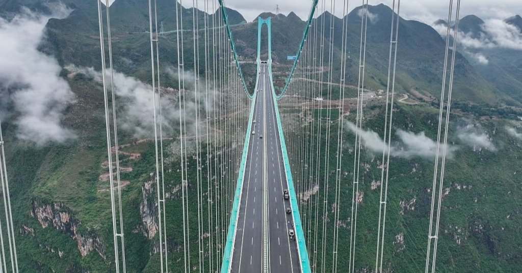 The Huajiang Grand Canyon Bridge, the world’s highest, is seen in China’s southwest Guizhou province on September 27, 2025. AFP