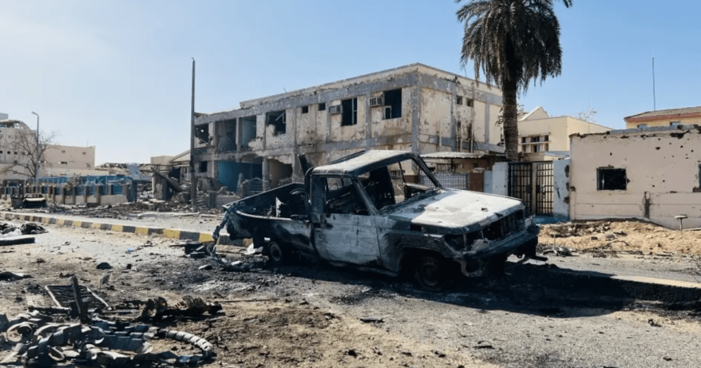 A view of the damage surrounding Al-Shaab Teaching Hospital following intense clashes between the Sudanese army and the Rapid Support Forces in Khartoum, Sudan, on March 29, 2025.  ©2025 Mohammed Nzar AwadAnadolu via Getty Images
