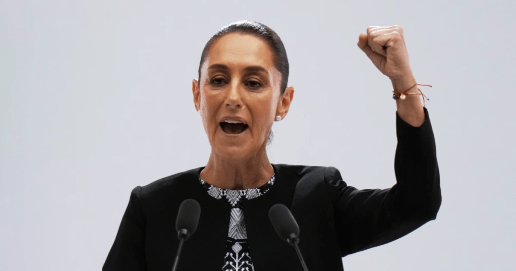 Mexican President Claudia Sheinbaum speaks at her first state-of-the-nation address at the National Palace in Mexico City, Sept. 1, 2025. (AP Photo/Eduardo Verdugo, File)