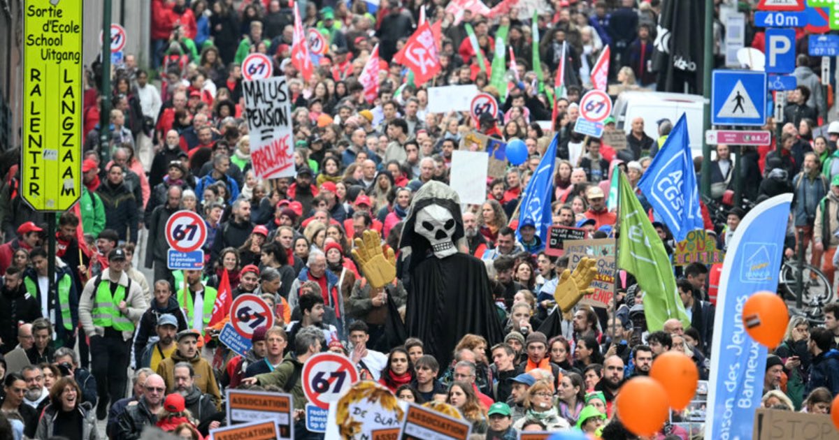 A demonstration in Brussels on Tuesday (Oct. 14) against the Belgian government’s proposed austerity measures. Credit... Nicolas Tucat/Agence France-Presse — Getty Images