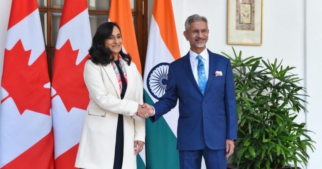 External Affairs Minister Jaishankar with Canadian Foreign Minister Anita Anand, in New Delhi, on October 13, 2025. Picture: X/@DrSJaishankar