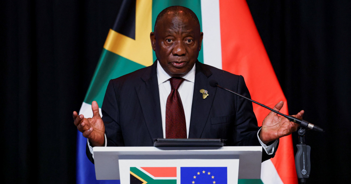 South Africa’s President Cyril Ramaphosa gestures during a news conference with European Commission President Ursula von der Leyen and European Council President Antonio Costa at the end of a South Africa-EU leaders meeting, ahead of the G20 Summit, in Johannesburg, South Africa, Nov. 20, 2025. (Reuters Photo)