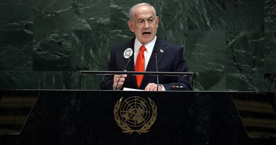 Israeli Prime Minister Benjamin Netanyahu addresses the 80th United Nations General Assembly (UNGA) at U.N. headquarters in New York City, U.S., September 26, 2025. REUTERS/Jeenah Moon