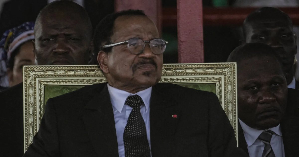 President Paul Biya of Cameroon at the only rally of his re-election campaign, on Tuesday in Maroua. He has promised that if re-elected, he will improve unemployment and poverty. Credit - Robert Fimbaye/Agence France-Presse — Getty Images