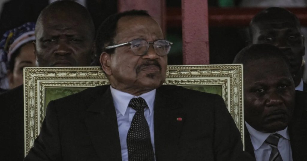 President Paul Biya of Cameroon at the only rally of his re-election campaign, on Tuesday in Maroua. He has promised that if re-elected, he will improve unemployment and poverty. Credit - Robert Fimbaye/Agence France-Presse — Getty Images