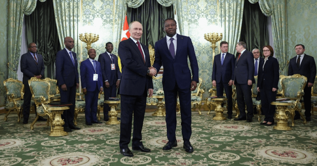 Vladimir Putin and Faure Gnassingbé.Ramil Sitdikov / POOL / AFP