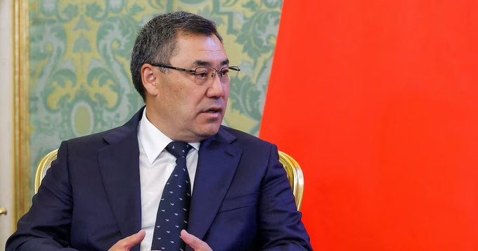 Kyrgyz President Sadyr Japarov attends a meeting with his Russian counterpart Vladimir Putin at the Kremlin in Moscow, Russia, July 2, 2025. REUTERS/Maxim Shemetov/Pool