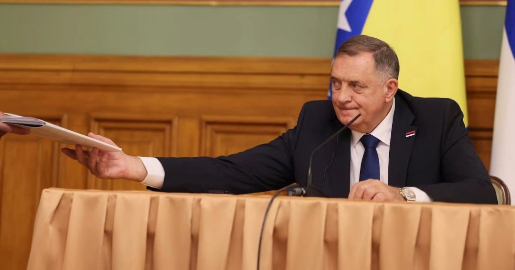 Milorad Dodik, who was recently stripped of his mandate as the autonomous Serb Republic's president by Bosnia's election commission, attends a press conference following talks with Russia's Foreign Minister Sergei Lavrov in Moscow, Russia, September 9, 2025. Sergei Ilnitsky/Pool via REUTERSL