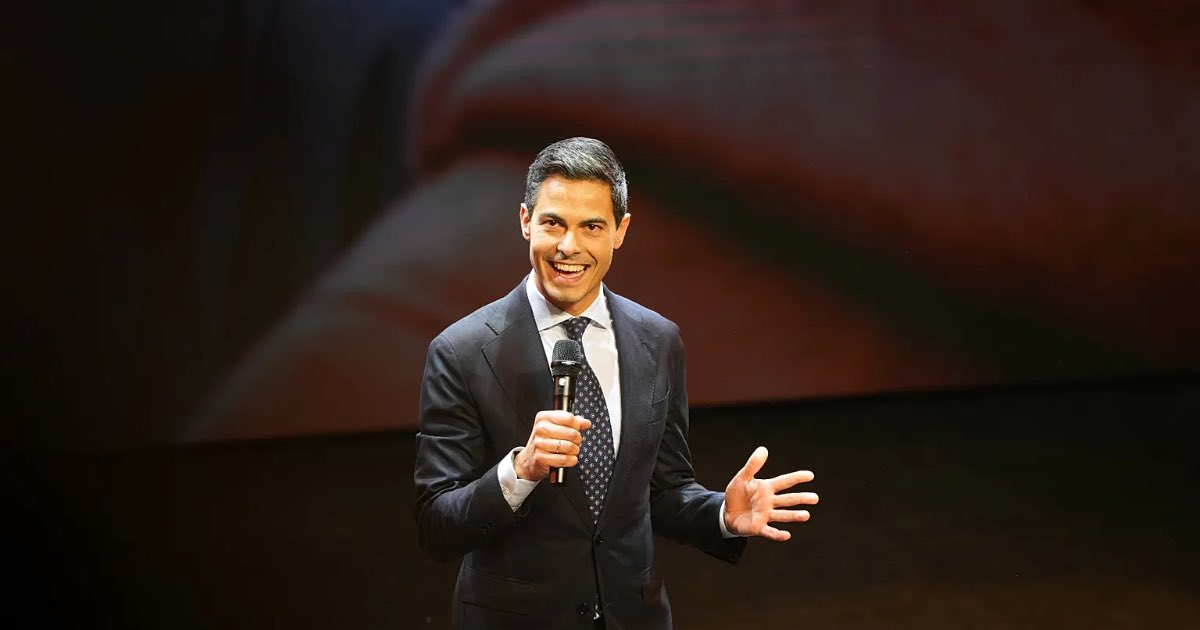 Rob Jetten, leader of the center-left D66 party, speaks on stage during exit poll results an election venue during a general election in Leiden - Copyright AP Photo
