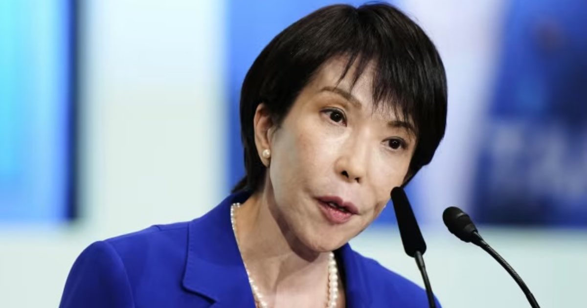 Sanae Takaichi, the new leader of Japan's governing Liberal Democratic Party (LDP), speaks during the leadership election in Tokyo on October 4, 2025. Kyodo News/AP