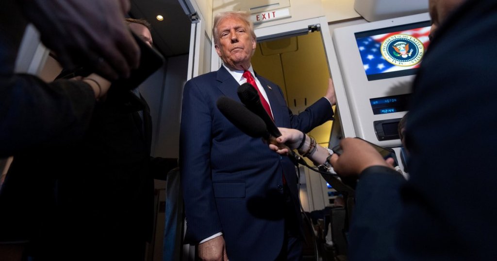 President Donald Trump speaks with reporters aboard Air Force One shortly after taking off from Busan, South Korea, en route to Joint Base Andrews, Maryland, Oct. 30, 2025. | Mark Schiefelbein/AP