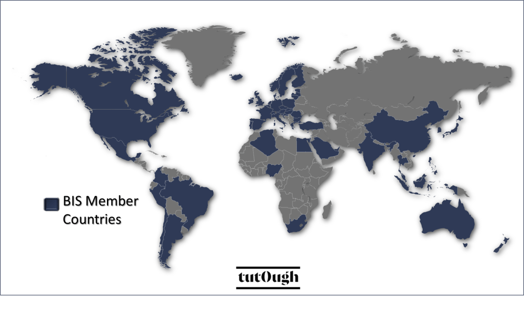 Map of BIS Member Countries' (Created with mapchart.net by Kyreke Gilzene).