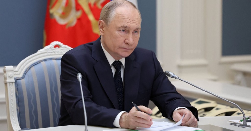 Russian President Vladimir Putin inspected the military exercise via a video link from Moscow, Russia, on October 22, 2025. Alexander Kazakov/Sputnik/Reuters