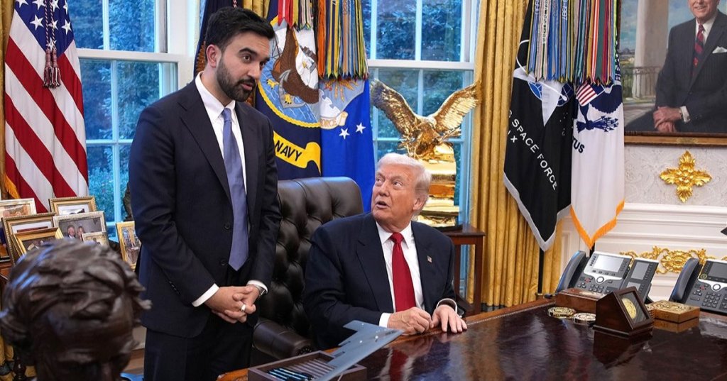 U.S. President Donald Trump meets with New York City Mayor-elect Zohran Mamdani (L) in the Oval Office of the White House on Nov. 21, 2025 in Washington, DC. (Andrew Harnick/Getty Images)