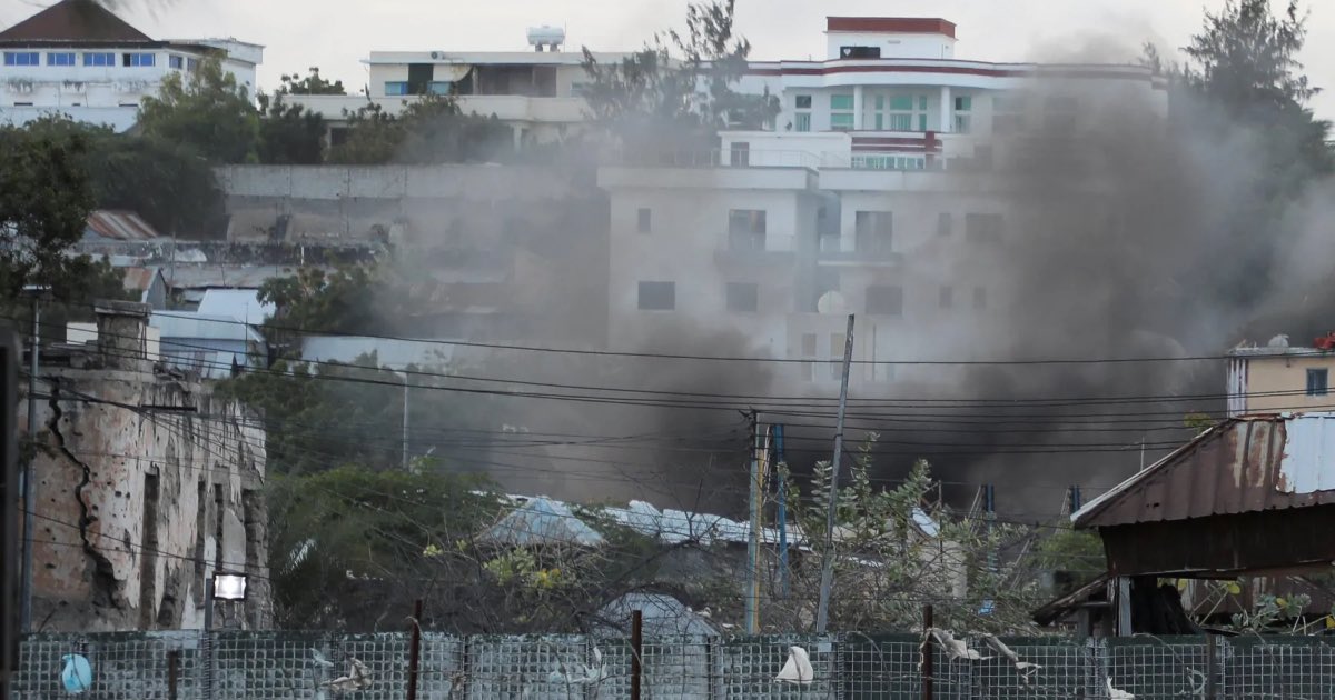 Smoke billows from a compound near the presidential palace, following explosions in Mogadishu, Somalia, October 4, 2025 [Feisal Omar/Reuters]