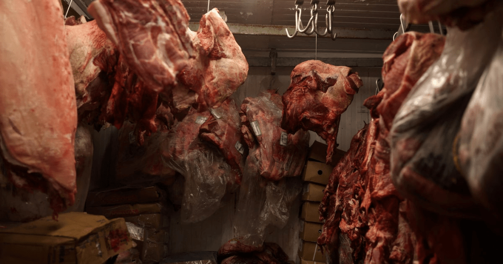 Pieces of meat are stocked inside a refrigerator at a butcher shop in Rio de Janeiro, Brazil July 31, 2025. REUTERS/Pilar Olivares