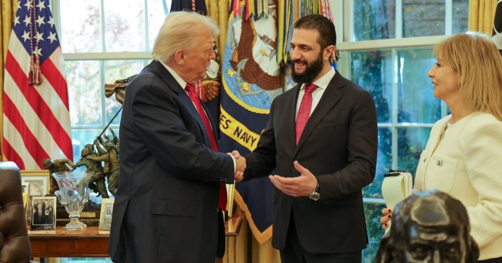US President Donald Trump meets Syrian President Ahmed al-Sharaa in the Oval Office, in Washington, Nov. 10, 2025. — Syrian Presidency