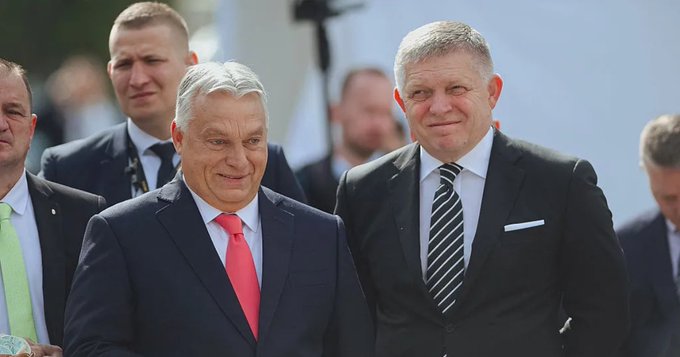 Viktor Orban and Robert Fico celebrate the 130th anniversary of the Maria Valeria Bridge in Esztergom, Hungary on Sept. 28.Source: Anadolu/Getty Images