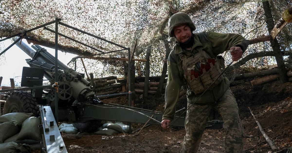 An artilleryman of the 152nd Separate Jaeger Brigade fires a howitzer towards Russian troops, amid Russia’s attack on Ukraine, near the frontline town of Pokrovsk in Donetsk region, Ukraine October 15, 2025. REUTERS/Anatolii Stepanov