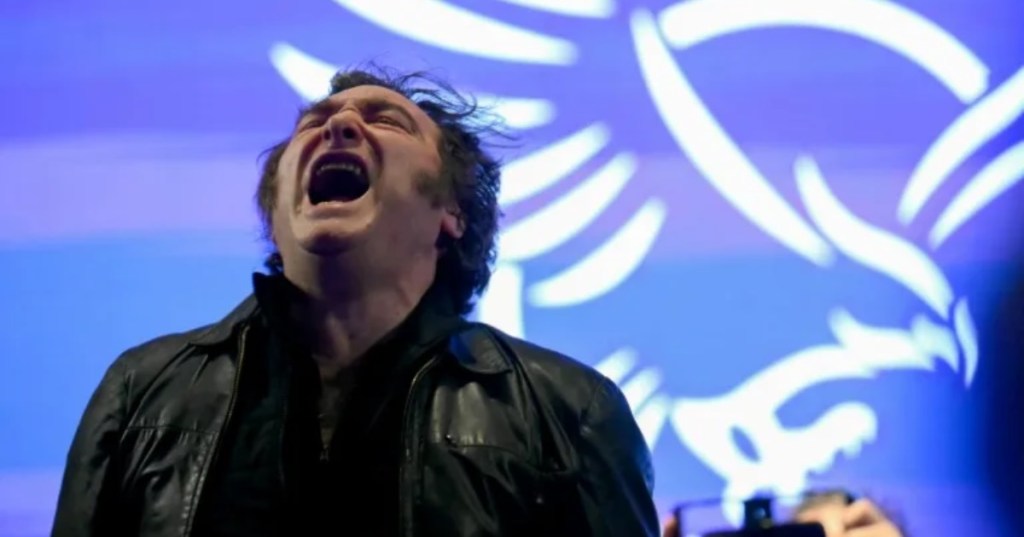 rgentina’s President Javier Milei shouts during the closing campaign rally of Libertad Avanza party ahead of the upcoming legislative elections in Rosario, Santa Fe province, Argentina on October 23, 2025.(Luis ROBAYO..AFP)