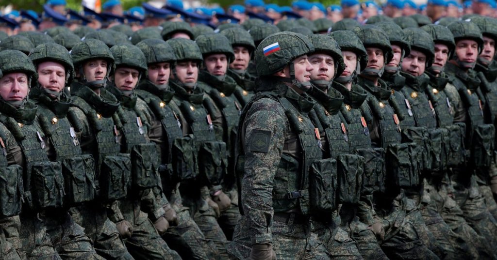 Russian soldiers who served in the military campaign in Ukraine taking part this month in a parade in Moscow - Credit...Maxim Shemetov/Reuters - tut0ugh via NYTimes