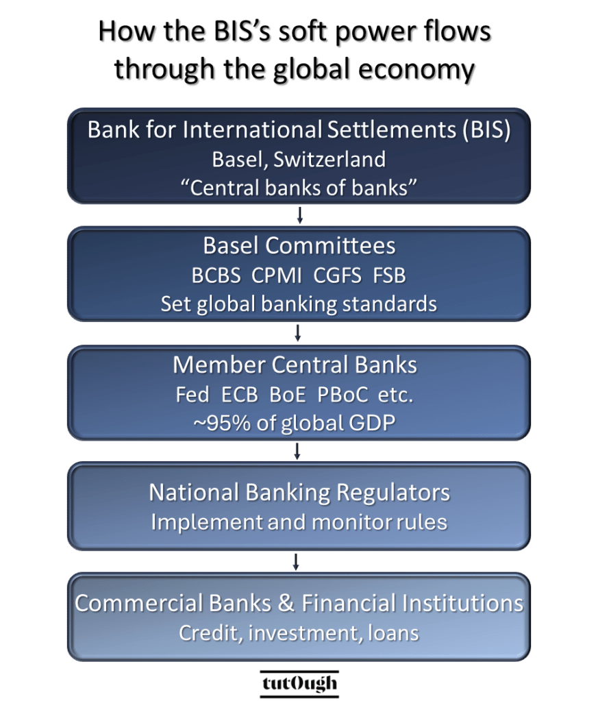 How the BIS's soft power flows through the economy (Flow Diagram by Kyreke Gilzene)