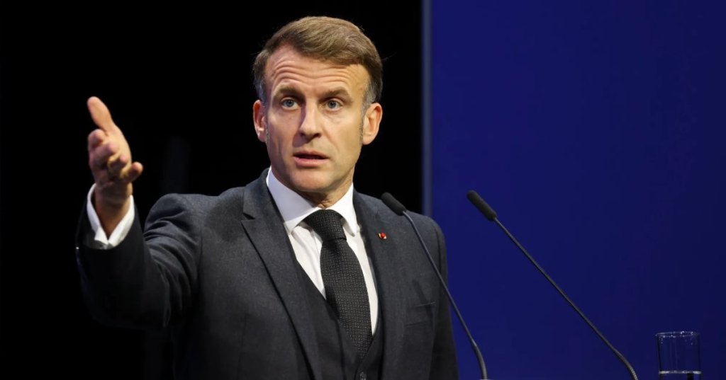 French President Emmanuel Macron speaks at the digital sovereignty summit in Berlin on Nov. 18. Photographer: Krisztian Bocsi/Bloomberg