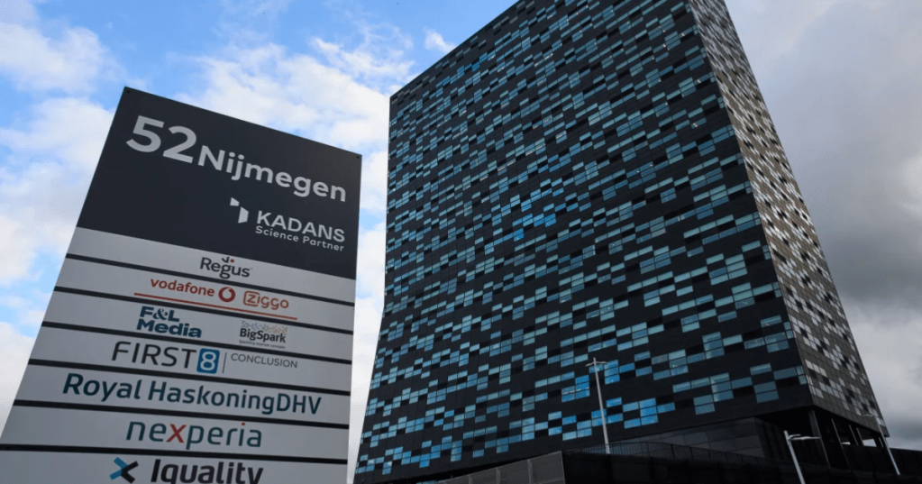 The head office of Chinese-owned chipmaker Nexperia is seen in Nijmegen, Netherlands, Tuesday, Oct. 14, 2025, after the Dutch government took control of the semiconductor company over governance shortcomings. (AP Photo/Peter Dejong)