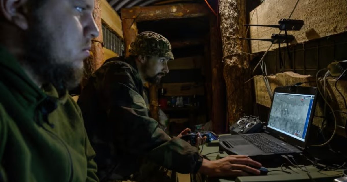 Ukrainian troops fly a reconnaissance drone over Russian-occupied areas of the Donetsk region on September 21, 2025. Scott Peterson/Getty Images