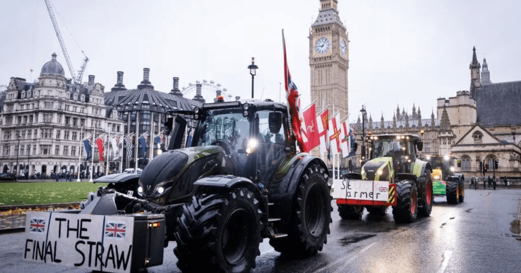 Tractors drove past Britain's Parliament on Tuesday morning, as part of a broader protest by some farmers. Tolga Akmen/EPA, via Shutterstock