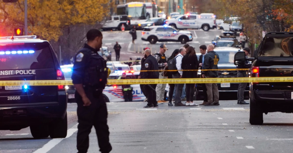 Streets are blocked after reports that two National Guard soldiers were shot near the White House in Washington, Wednesday, Nov. 26, 2025. (AP Photo/Anthony Peltier)