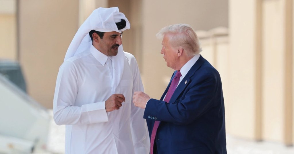 Trump with the emir of Qatar during a visit to Doha in May 2025. Photo: Win McNamee/Getty Images
