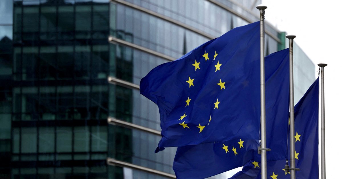 European flags fly outside the European Commission headquarters in Brussels, Belgium September 20, 2023. REUTERS/Yves Herman/File Photo