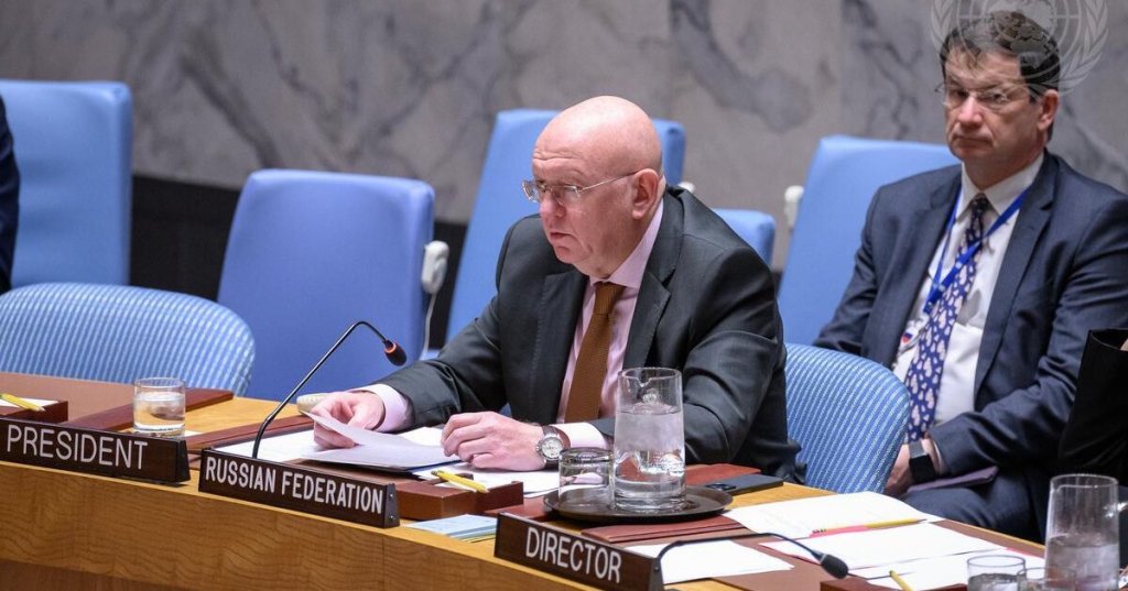 Russian ambassador to the UN is Vassily Nebenzia addresses a UN Security Council, October 10, 2025.
