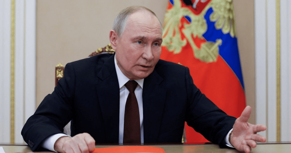 Russian President Vladimir Putin chairs a meeting with members of the Security Council via video link at the Kremlin in Moscow, Russia November 21, 2025. Sputnik/Gavriil Grigorov/Pool via REUTERS
