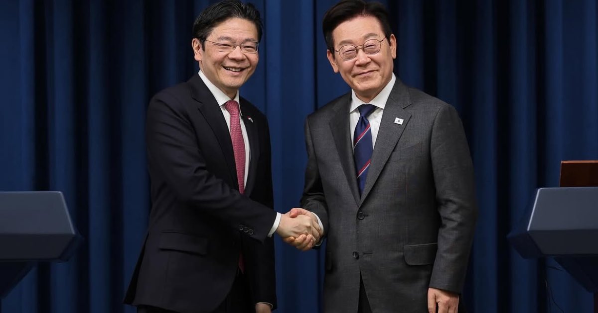 South Korean President Lee Jae Myung and Singaporean Prime Minister Lawrence Wong - Credit Threads.@LawrenceWong