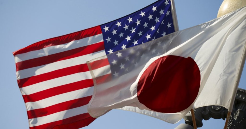 The U.S. and Japan flags fly together outside the White House in Washington April 27, 2015. REUTERS.Kevin Lamarque