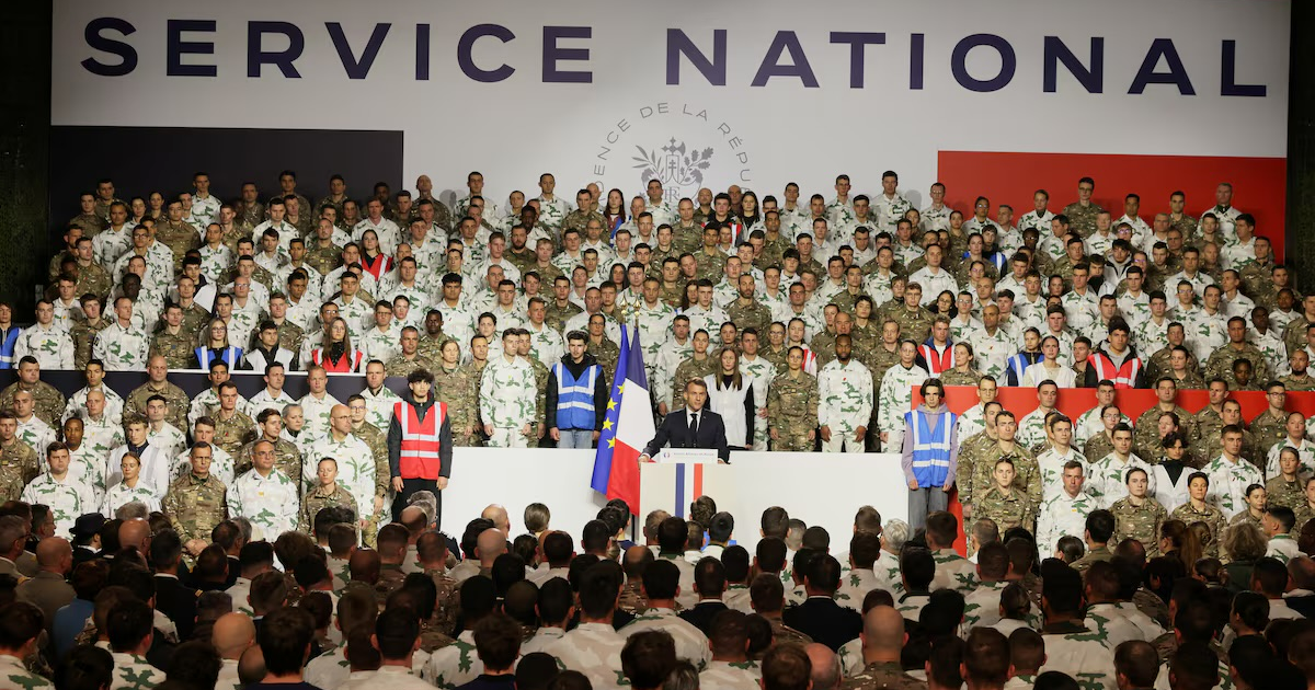 France's President Emmanuel Macron makes a speech to unveil a new national military service at the military base in Varces, French Alps, November 27, 2025. Thomas Padilla/Pool via REUTERS