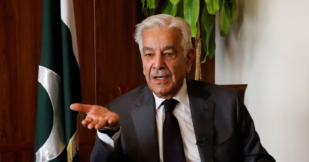 Pakistan’s Defence Minister Khawaja Muhammad Asif speaks during an interview with Reuters in Islamabad, Pakistan, October 20, 2025. REUTERS/Salahuddin